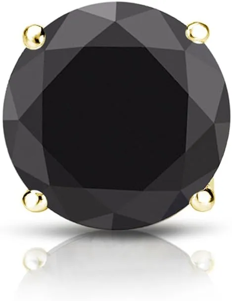 14k Gold Round SINGLE Black Diamond Stud Earring (1/4-2cttw) 4-Prong Basket set with Screw-back Diamond Wish