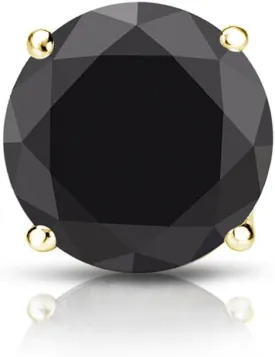 14k Gold Round SINGLE Black Diamond Stud Earring (1/4-2cttw) 4-Prong Basket set with Screw-back Diamond Wish