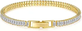 14K Gold/White Gold Plated 4mm Cubic Zirconia Tennis Bracelet | Silver Bracelet, Gold Bracelet for Women | Classic CZ Bracelet| Size 6-8 Inch