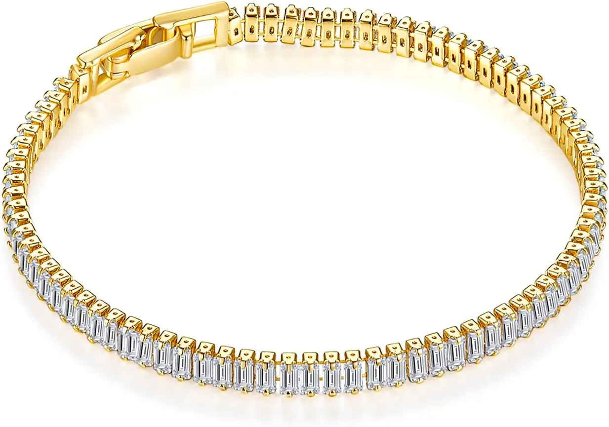 14K Gold/White Gold Plated 4mm Cubic Zirconia Tennis Bracelet | Silver Bracelet, Gold Bracelet for Women | Classic CZ Bracelet| Size 6-8 Inch