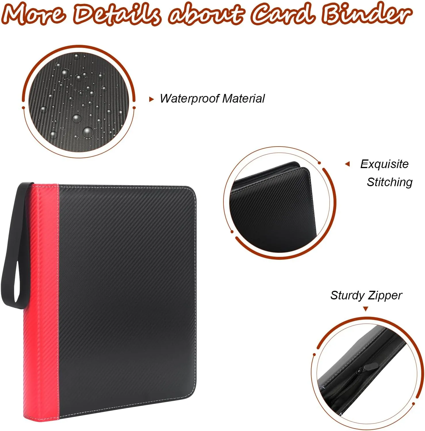 9 Pocket Trading Card Organizer, 900 Pocket Binder with Sleeves, Zippered Baseball Card Binder for Sports and Kids Collection (Black Red)