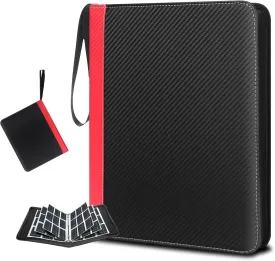 9 Pocket Trading Card Organizer, 900 Pocket Binder with Sleeves, Zippered Baseball Card Binder for Sports and Kids Collection (Black Red)