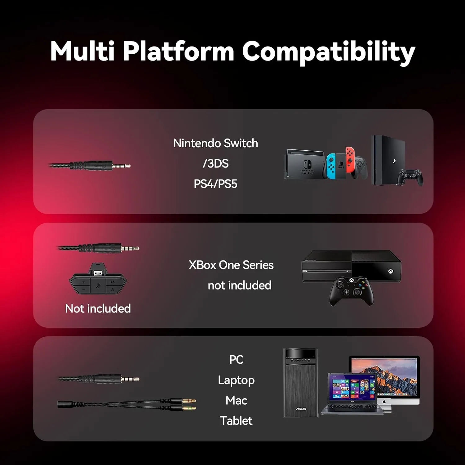 A88 Gaming Headset with Microphone, Stereo Wired Noise Cancelling Over-Ear Headphones with Mic for Pc, Ps5, Xbox One Series X/s, Ps4, Computer, Laptop, Mac, Nintendo, Gamer (Red)