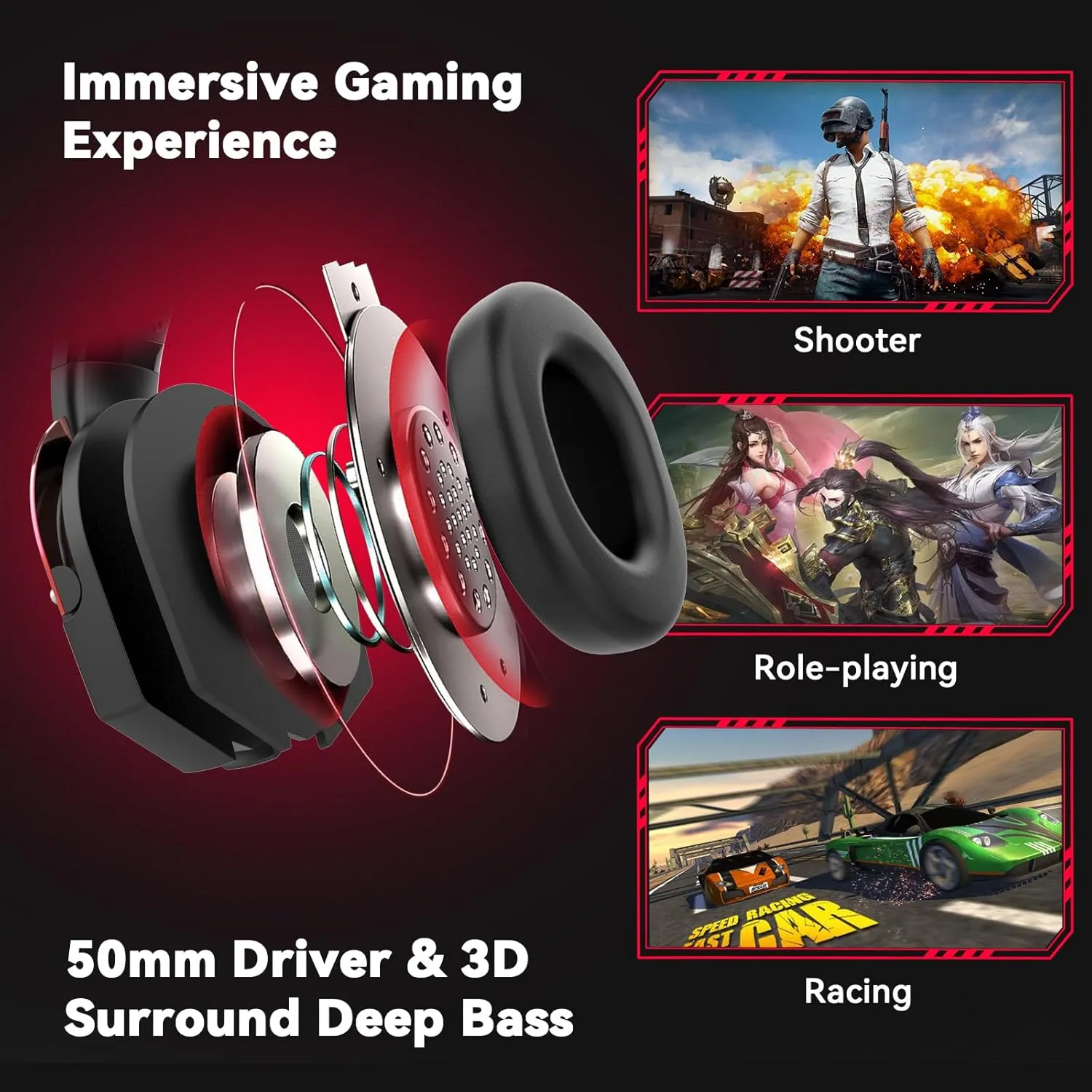 A88 Gaming Headset with Microphone, Stereo Wired Noise Cancelling Over-Ear Headphones with Mic for Pc, Ps5, Xbox One Series X/s, Ps4, Computer, Laptop, Mac, Nintendo, Gamer (Red)