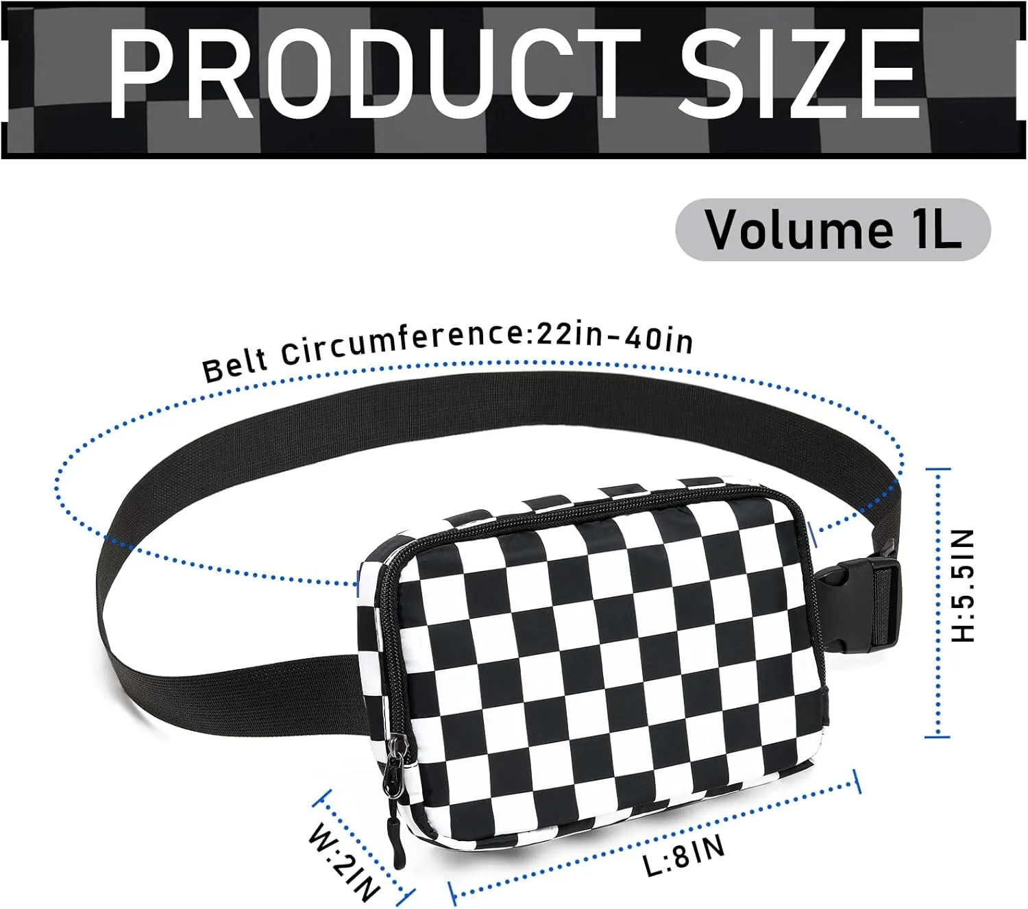 Amazerbst Belt Bag, Fanny Pack, Everywhere Belt Bag,40 Inch Adjustable Strap,Belt Bag for Women and Men,Waterproof