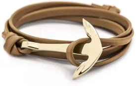 Anchor Bracelet Nautical Handmade Black Gold Plated Vegan Leather Motivational Sailor Stainless Steel Dorsal Wrist Wrap for Men and Women