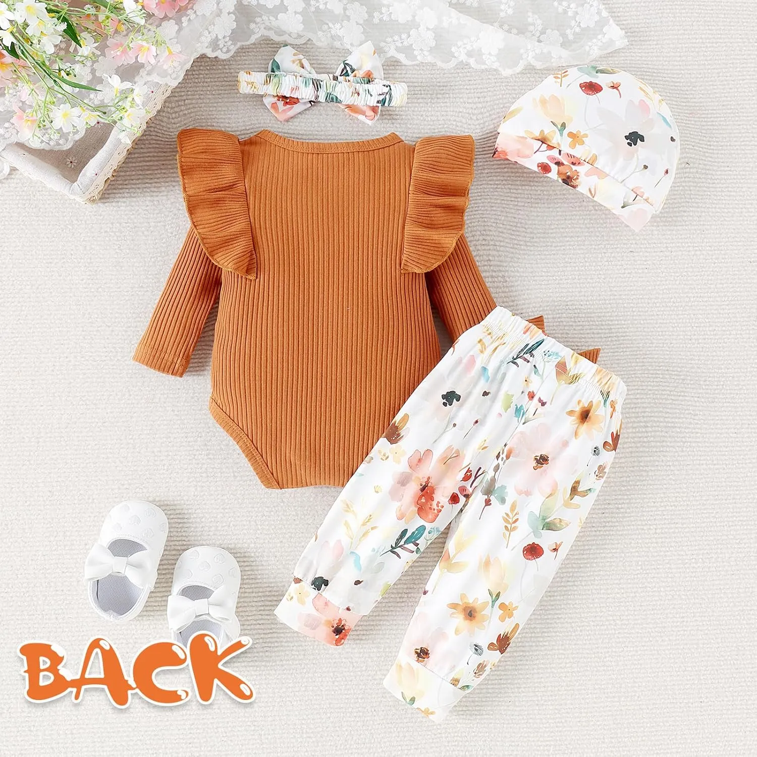 Baby Girl Clothes Infant Newborn Outfits Romper Pants Cute Bow Headband Hat Sets for Baby Girls (0-3-6-12-18 Months)
