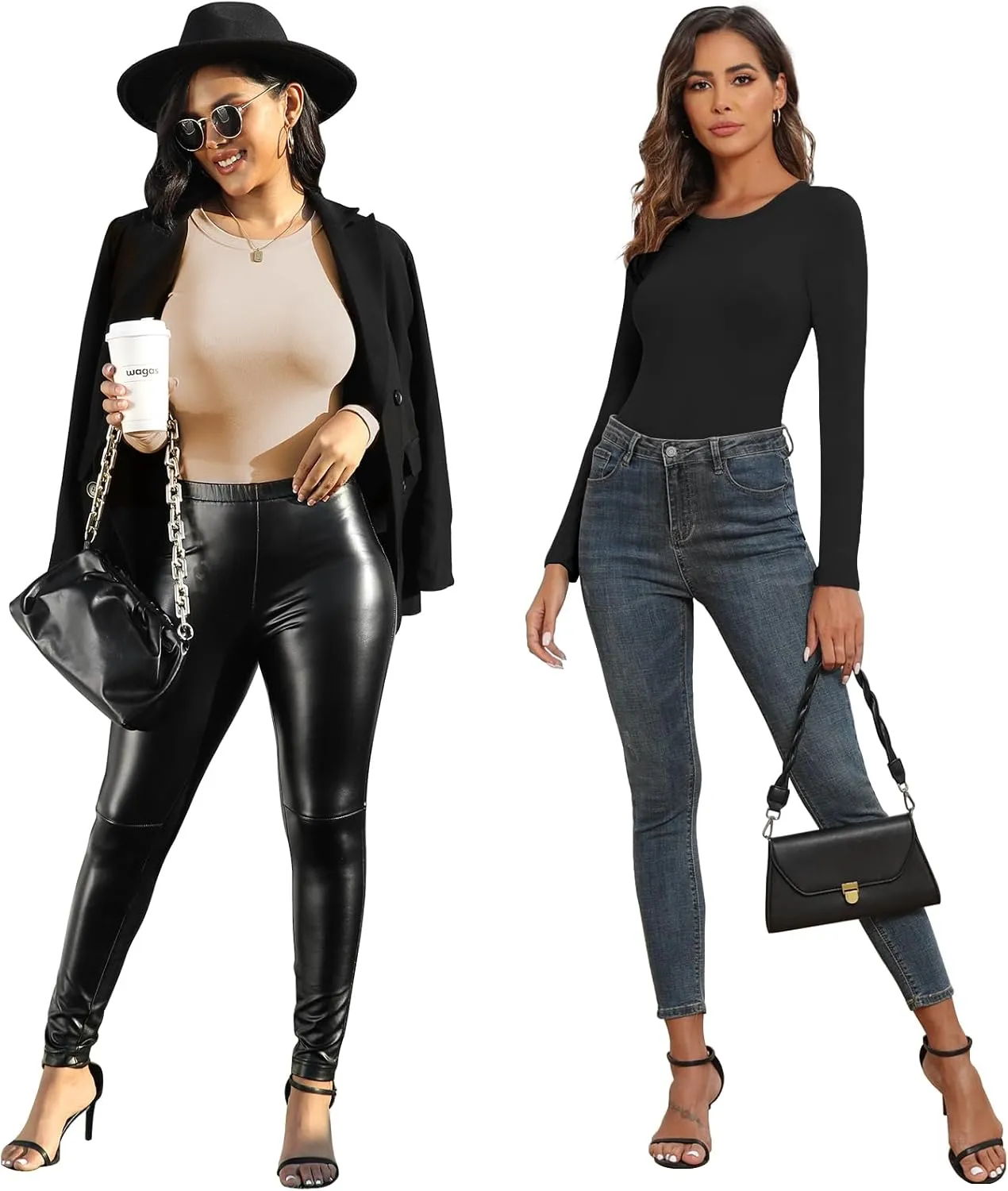 BALENNZ Womens Long Sleeve Bodysuit Round Neck Bodysuit Shirts for Women Crew Neck Body Suits Tops Fall Body Suit Pack
