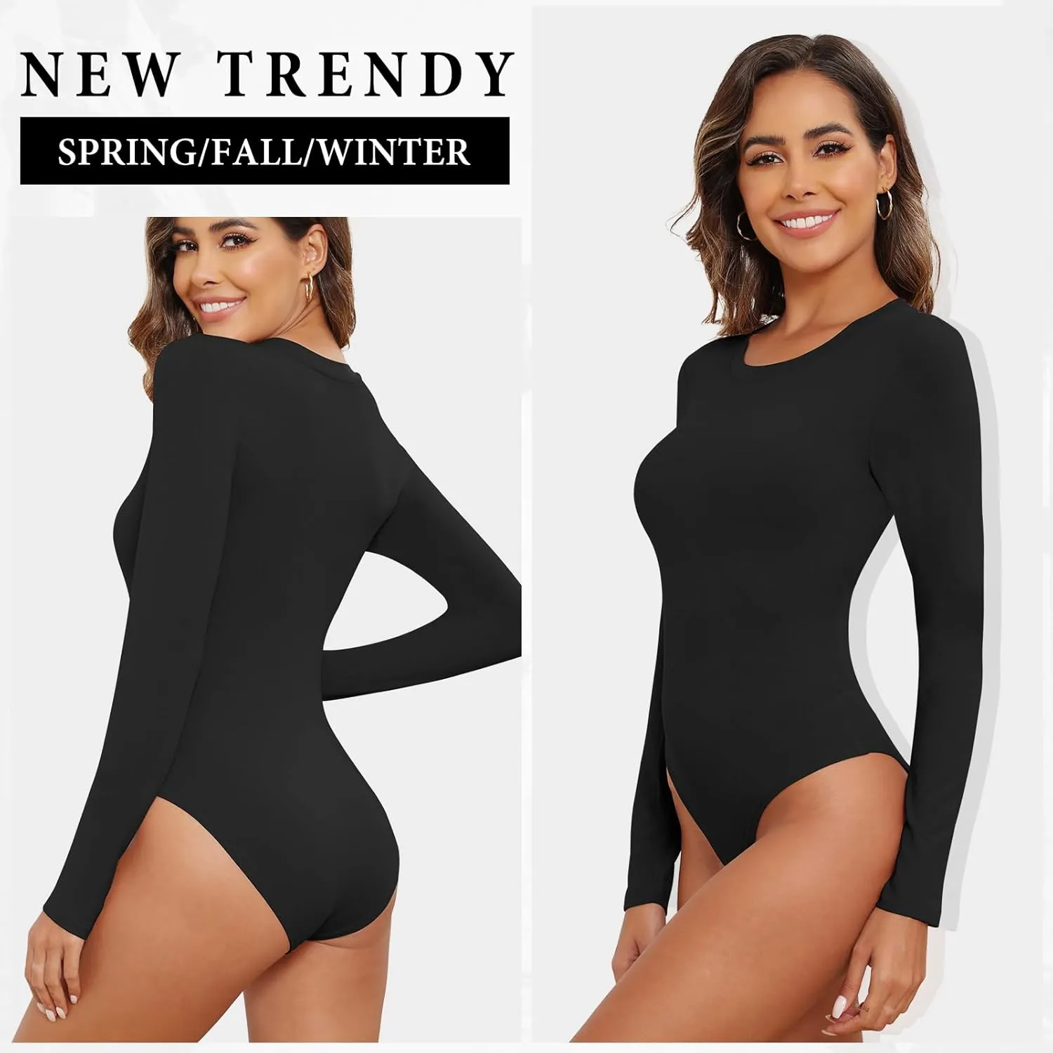 BALENNZ Womens Long Sleeve Bodysuit Round Neck Bodysuit Shirts for Women Crew Neck Body Suits Tops Fall Body Suit Pack