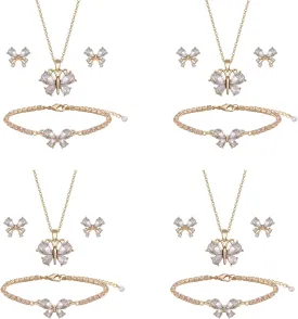 Bridesmaid Jewelry Set for Women 18K Gold & Silver & Rose Gold Plated Butterfly Pendant Necklace Earrings Bracelet Set,Bridesmaid Gift for Wedding/Proposal/Party/Anniversary