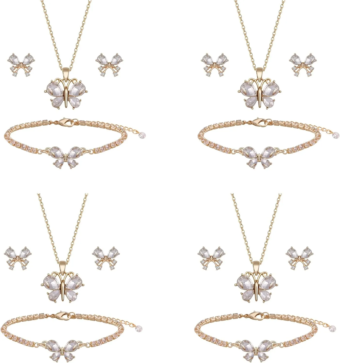 Bridesmaid Jewelry Set for Women 18K Gold & Silver & Rose Gold Plated Butterfly Pendant Necklace Earrings Bracelet Set,Bridesmaid Gift for Wedding/Proposal/Party/Anniversary