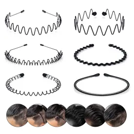 CAMKONG 6PCS Metal headbands for Men Headbands Women Wavy Hair bands Spring Hair Hoop Sports Fashion Hairband Unisex Black Elastic Non Slip Simple Headwear Accessories