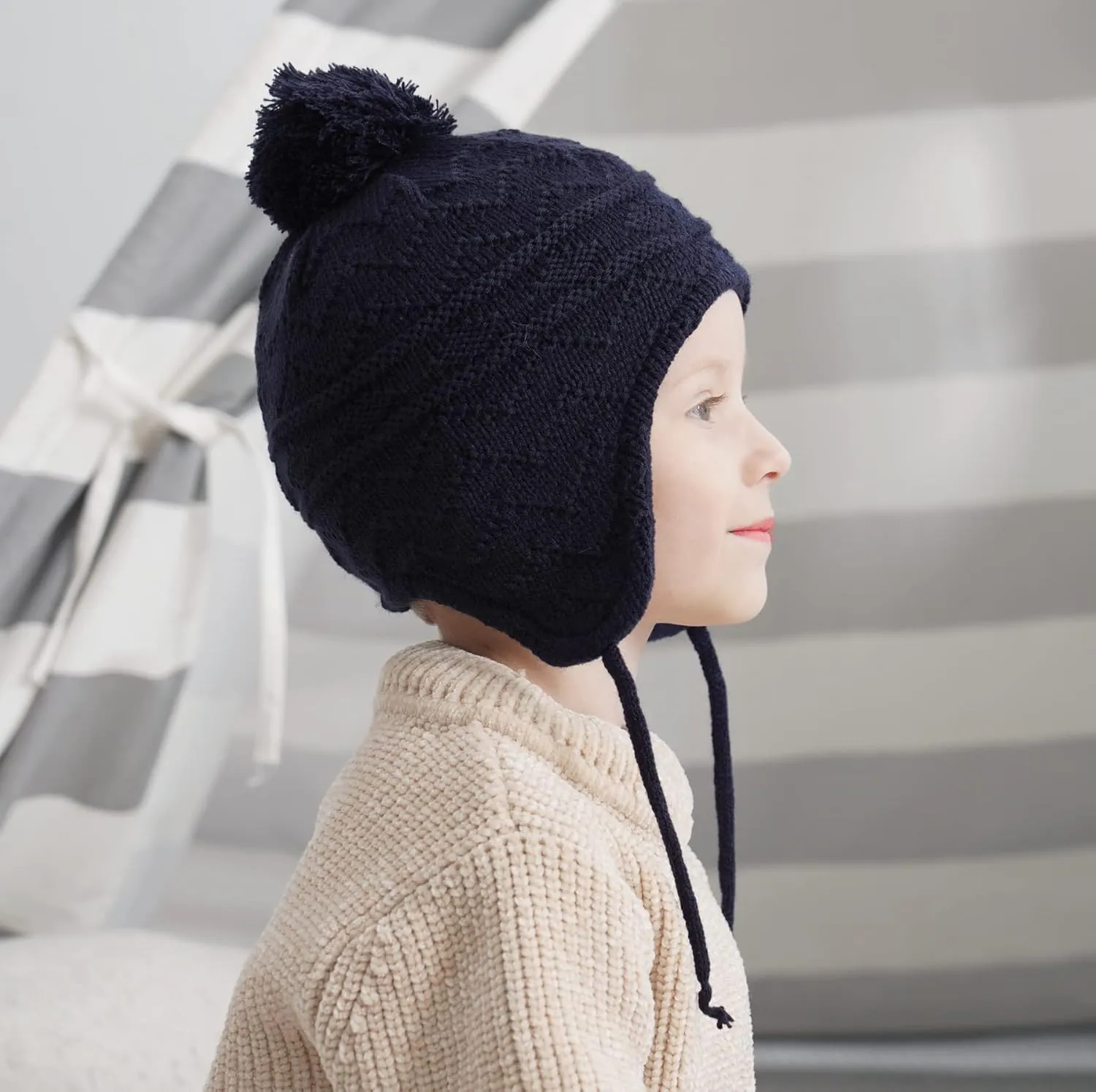 Connectyle Toddler Boys Girls Beanie Hat Fleece Lined Knit Kids Hat with Ear Flaps Warm Winter Hat Acrylic Watch Hat