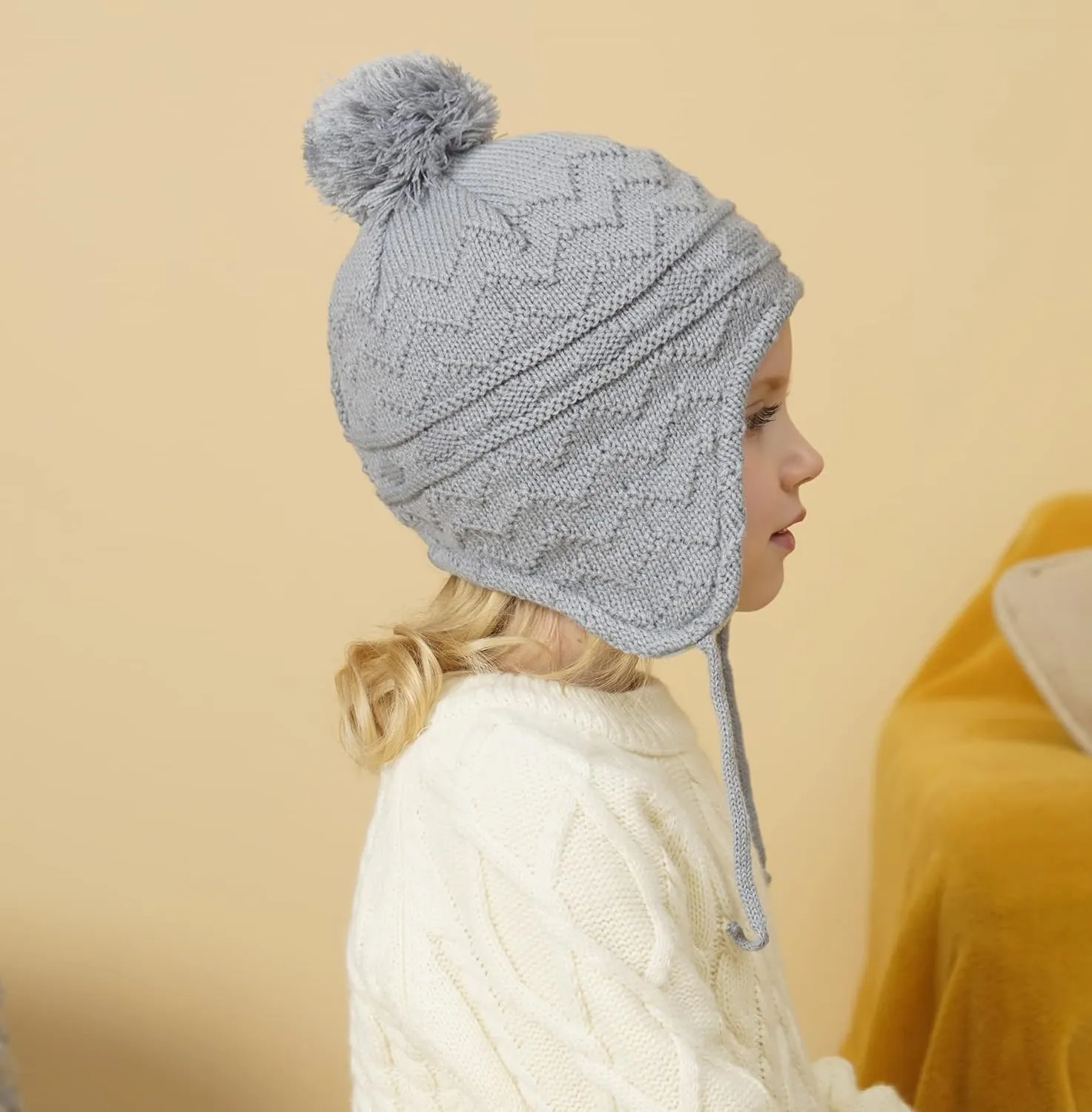 Connectyle Toddler Boys Girls Beanie Hat Fleece Lined Knit Kids Hat with Ear Flaps Warm Winter Hat Acrylic Watch Hat