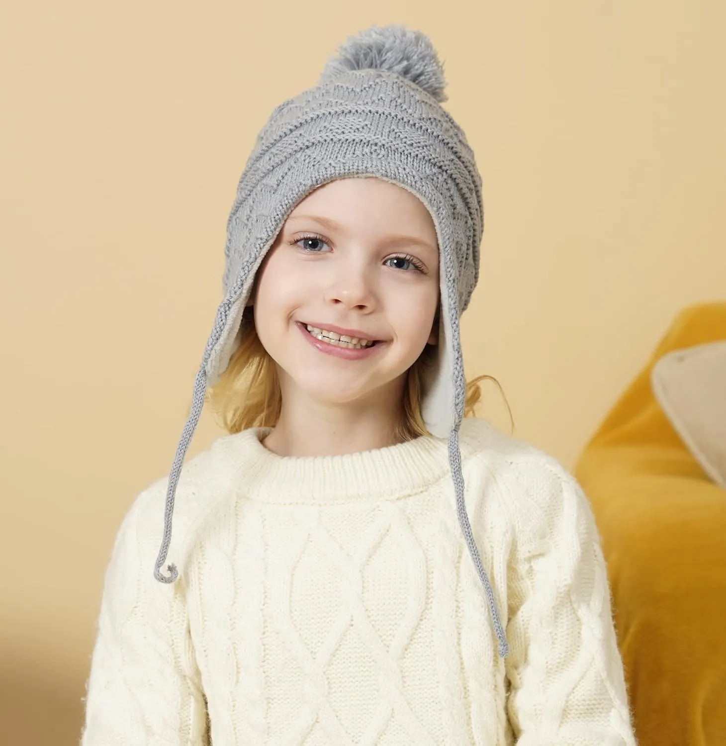 Connectyle Toddler Boys Girls Beanie Hat Fleece Lined Knit Kids Hat with Ear Flaps Warm Winter Hat Acrylic Watch Hat