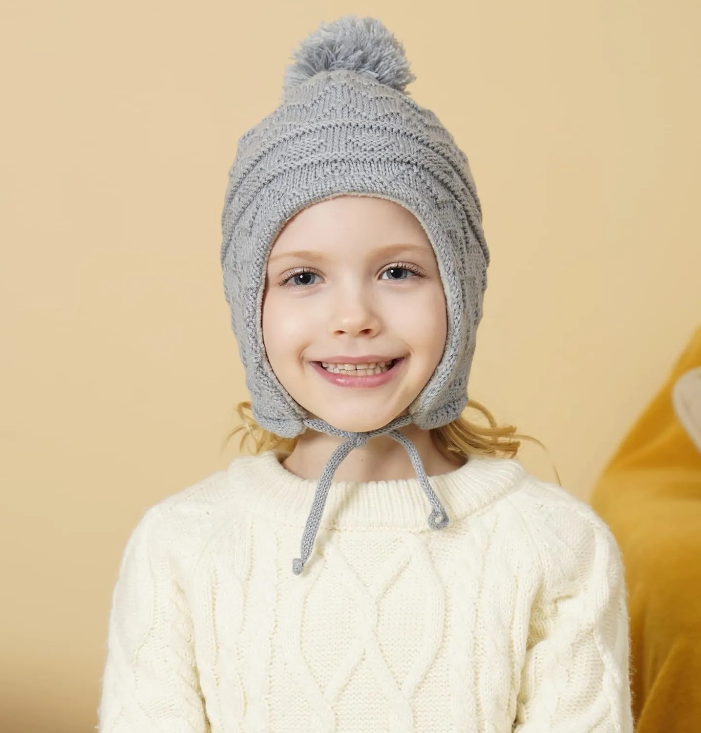 Connectyle Toddler Boys Girls Beanie Hat Fleece Lined Knit Kids Hat with Ear Flaps Warm Winter Hat Acrylic Watch Hat