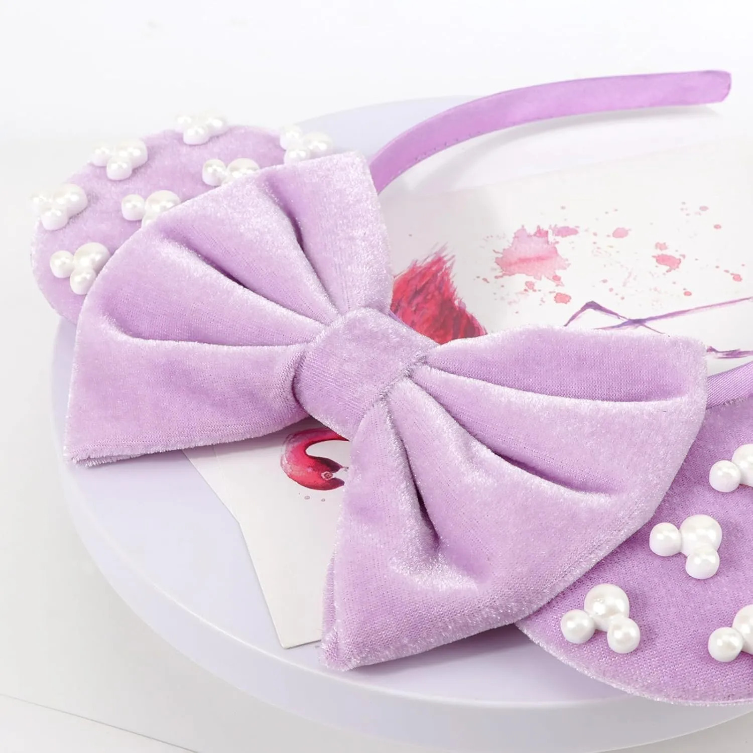 DRESHOW Mouse Ears Headbands for Women Girls Pearl Hairbands Bow Head bands Velvet Head band Christmas Cosplay Costume Princess Party Decorations Halloween & Disney Trip