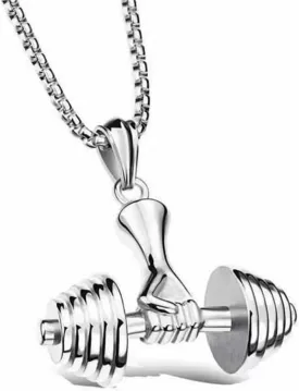 Dumbbell Necklace,Hip Hop Punk Fitness Pendant,Goth Barbell Charm Pendant Necklace,Cool Stainless Steel Gym Jewelry for Men