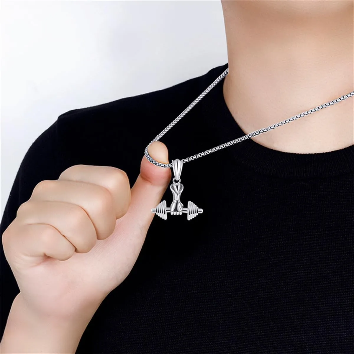 Dumbbell Necklace,Hip Hop Punk Fitness Pendant,Goth Barbell Charm Pendant Necklace,Cool Stainless Steel Gym Jewelry for Men