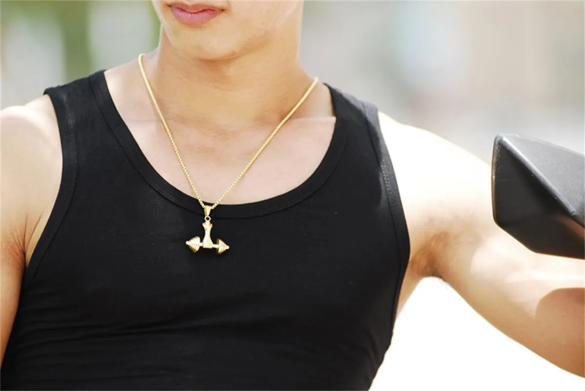Dumbbell Necklace,Hip Hop Punk Fitness Pendant,Goth Barbell Charm Pendant Necklace,Cool Stainless Steel Gym Jewelry for Men