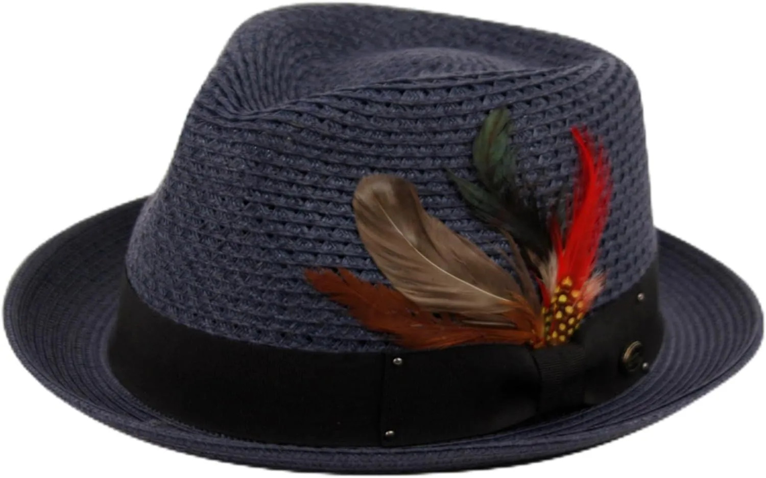 Epoch Men's Classy Travel Crushable 2tone Derby Fedora Upturn Curl Brim Hat (US, Alpha, Small, Medium, F2682 Navy)