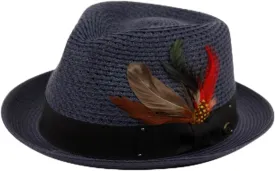 Epoch Men's Classy Travel Crushable 2tone Derby Fedora Upturn Curl Brim Hat (US, Alpha, Small, Medium, F2682 Navy)