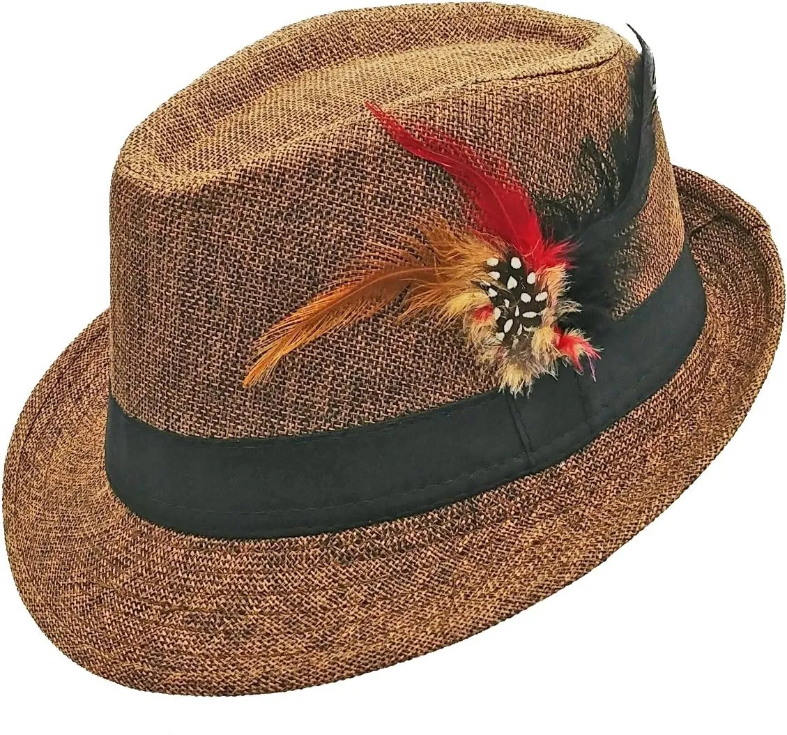 Fedora HAT with Band & Feather - Trilby Gangster Mob Panama Jazz Vintage Style