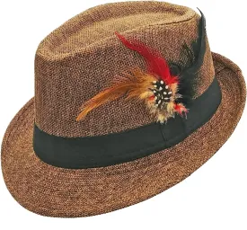 Fedora HAT with Band & Feather - Trilby Gangster Mob Panama Jazz Vintage Style