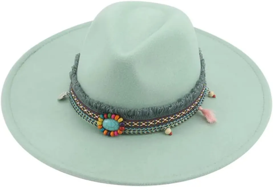 Fedora Hats for Women Big Brim Band Cowboy Panama Solid Belt Men Hat Felted Fedoras Light EN8 56-58cm