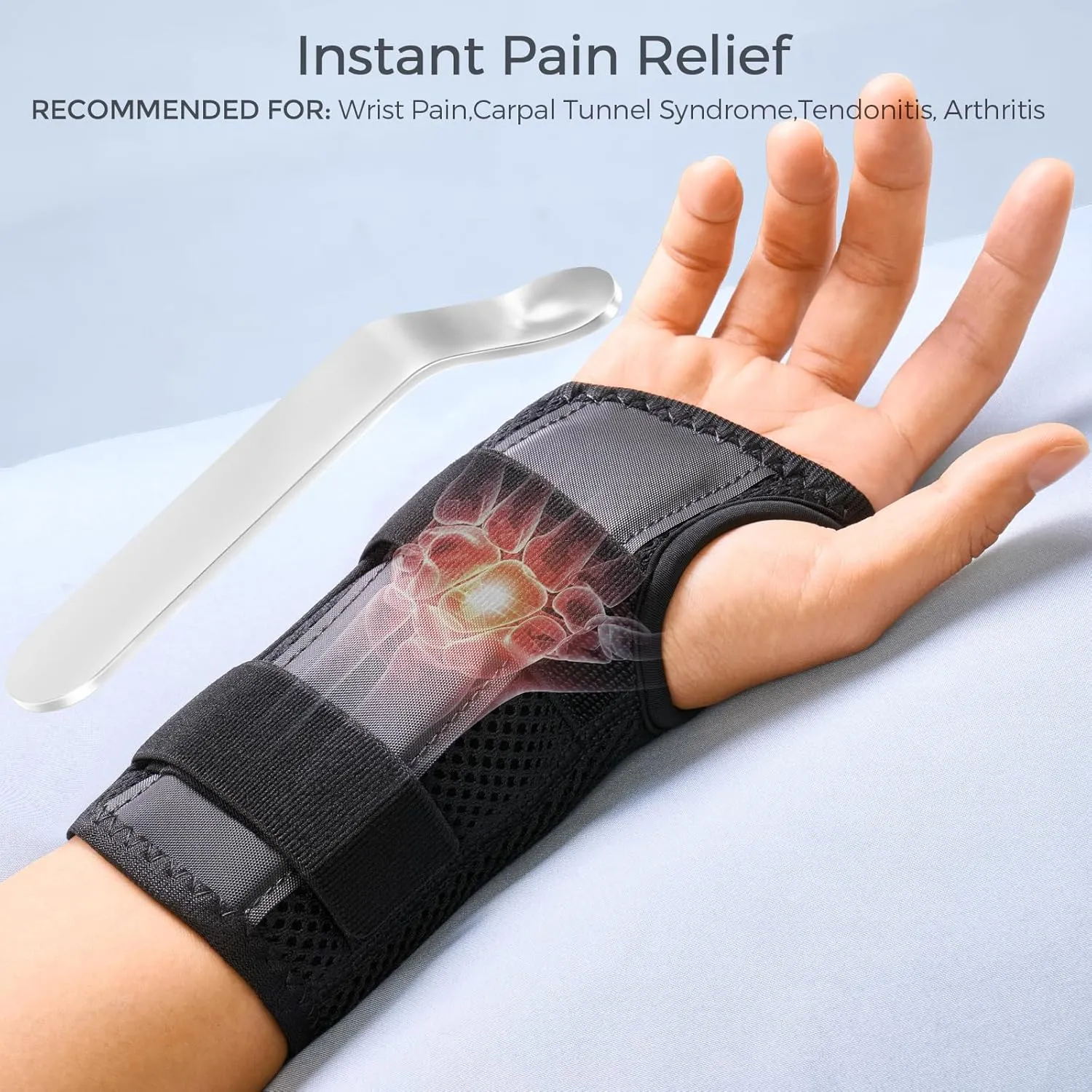 FREETOO Wrist Brace for Carpal Tunnel,[New Upgrade-Anatomically shaped] Adjustable Wrist Support Splint for Men and Women,Hand Brace for Pain Relief, Tendinitis,Arthritis,Left Hand,Medium,Black-Rose Red