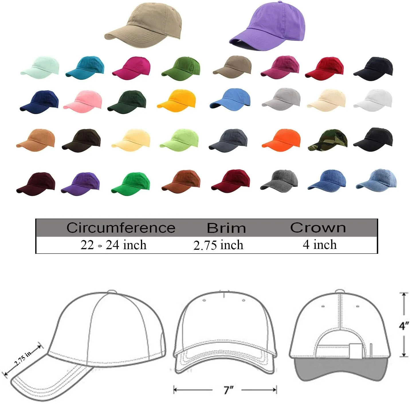 Gelante Baseball Cap Dad Hat 100% Cotton Polo Style Plain Blank Adjustable Size.