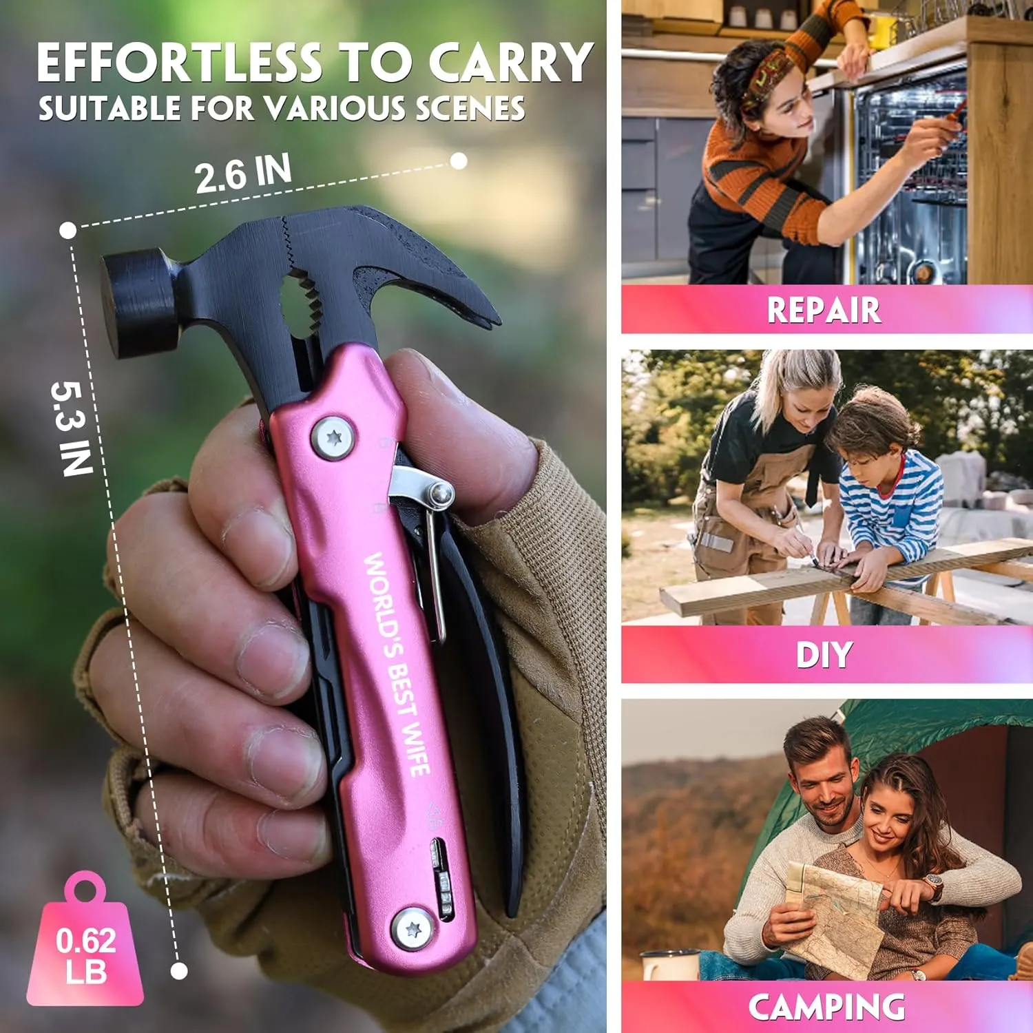Gifts for Wife - Stocking Stuffers for Wife, Wife's Gifts for Christmas Birthday, Wifes Gift Idea from Husband - Wifes Mothers Day Anniversary Thanksgiving Gift, Multitool Hammer