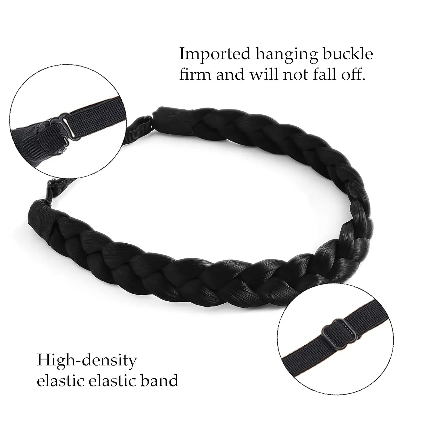 Hairband, 3 Strands Synthetic Braided Headband, Classic Chunky Elastic Headband for Women and Girls, Bohemian Trendy Hair Braid, 65g, Q-strand braids