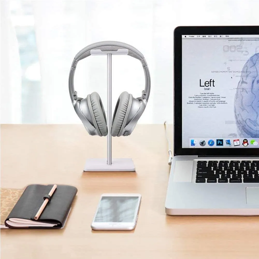 Headphone Stand Gaming Headset Holder Universal Aluminum Metal Headphone Holder Hanger with Aluminum Supporting Bar Flexible Headrest ABS Solid Base for All Headphone,White