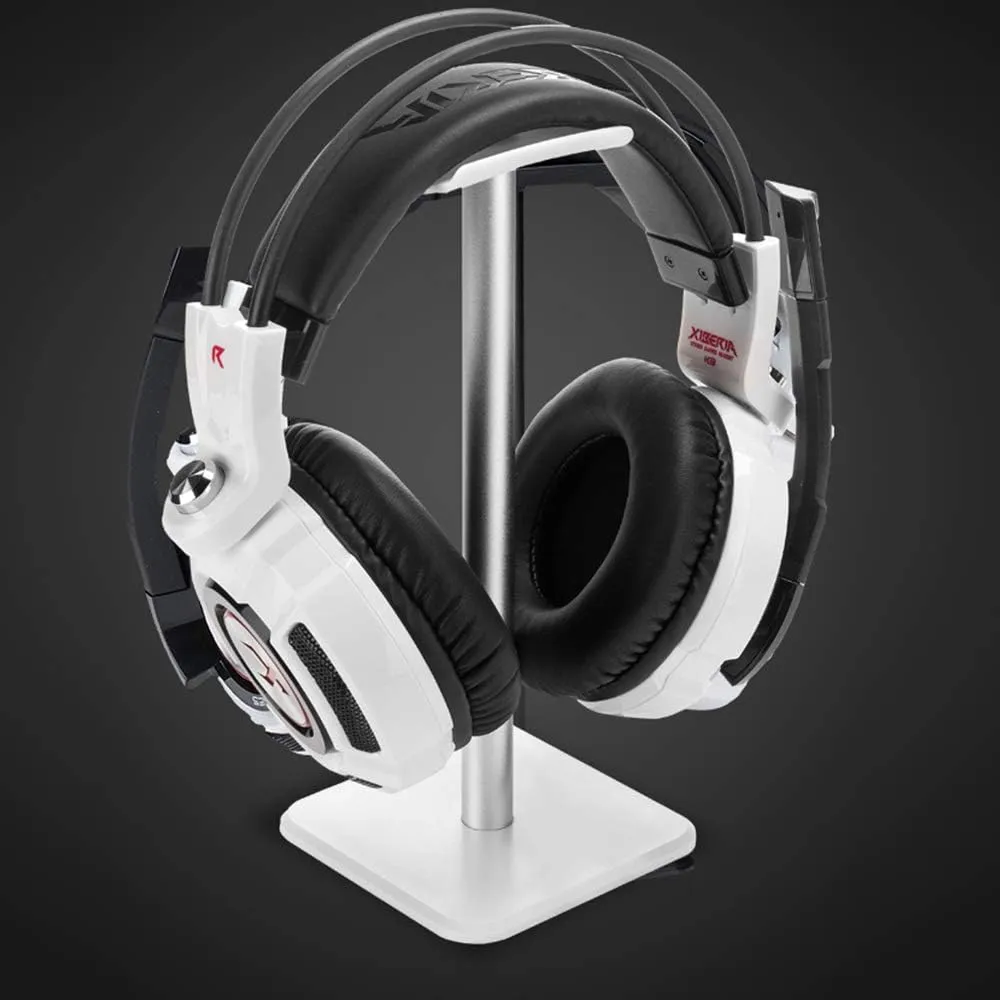 Headphone Stand Gaming Headset Holder Universal Aluminum Metal Headphone Holder Hanger with Aluminum Supporting Bar Flexible Headrest ABS Solid Base for All Headphone,White