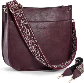 HKCLUF Crossbody Bags for Women Trendy Vegan Leather Hobo Handbags With 2PCS Adjustable Guitar Strap Shoulder Bucket Bags