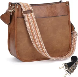 HKCLUF Crossbody Bags for Women Trendy Vegan Leather Hobo Handbags With 2PCS Adjustable Guitar Strap Shoulder Bucket Bags
