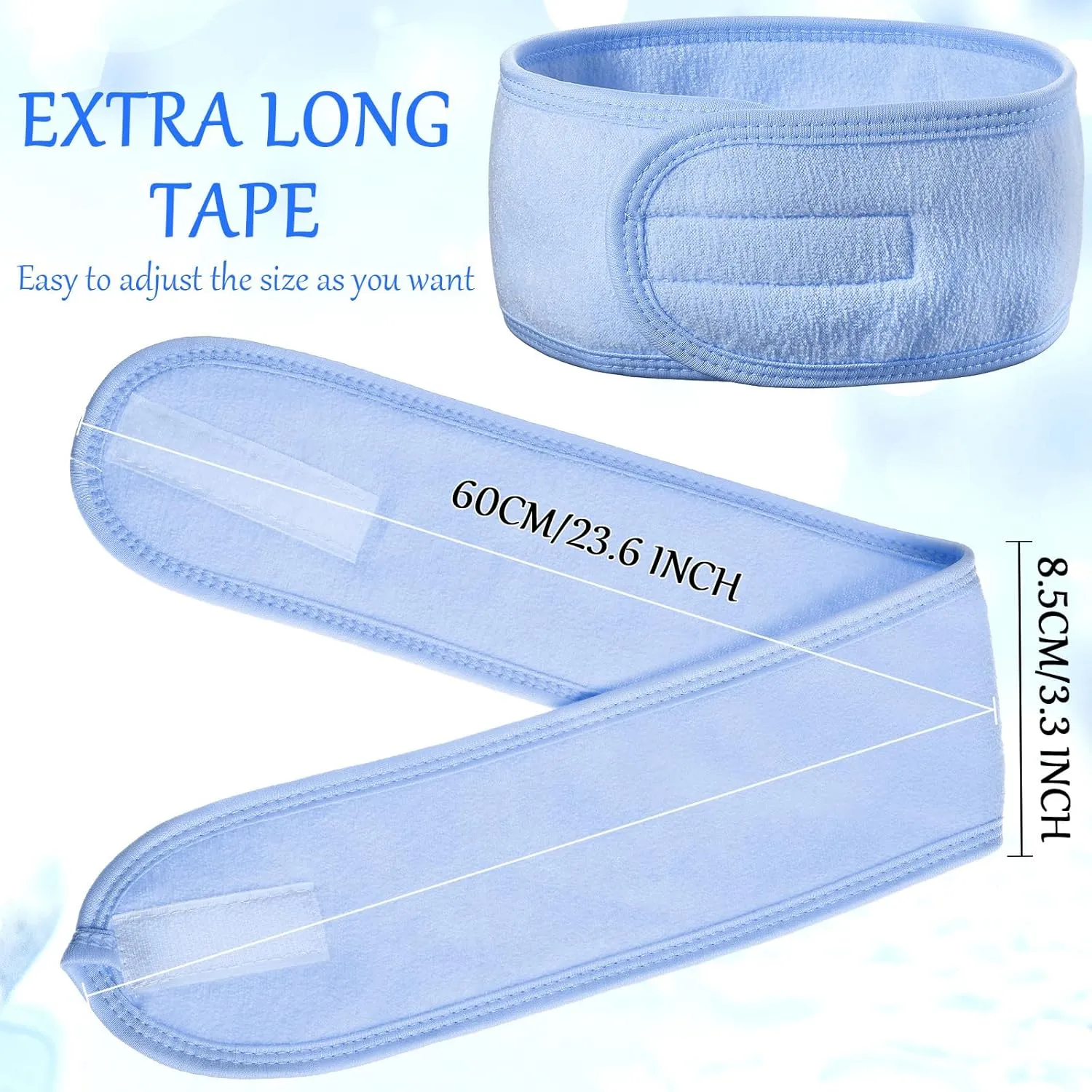 Hoteam 30 Pack Spa Headband Facial Esthetician Hair Wrap for Women Adjustable Makeup Sports Shower Stretch Towel with Tape(Blue)