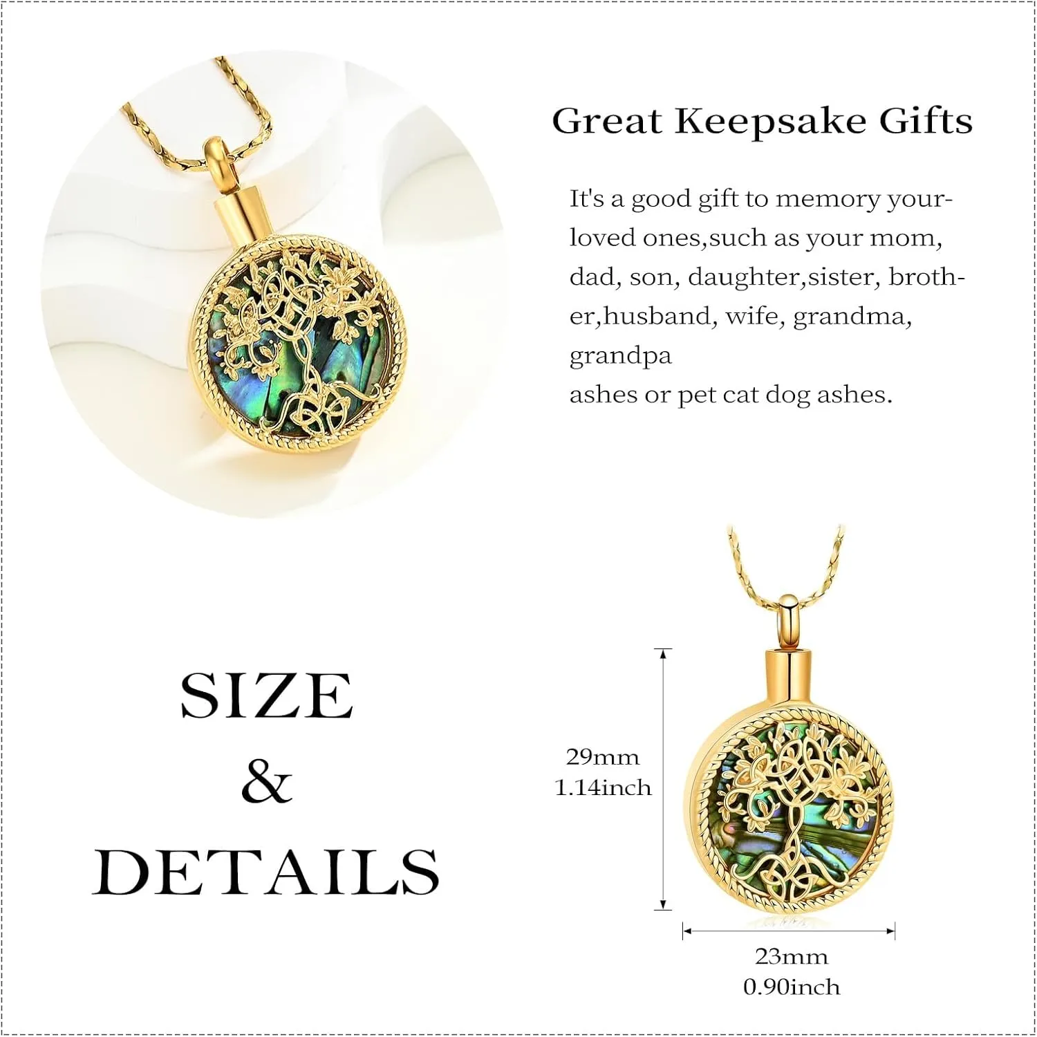 Imrsanl Tree of Life Urn Necklaces for Ashes for Women Men Tree of Life with Celtic knot Cremation Jewelry for Ashes Memory Jewelry for Human Pet