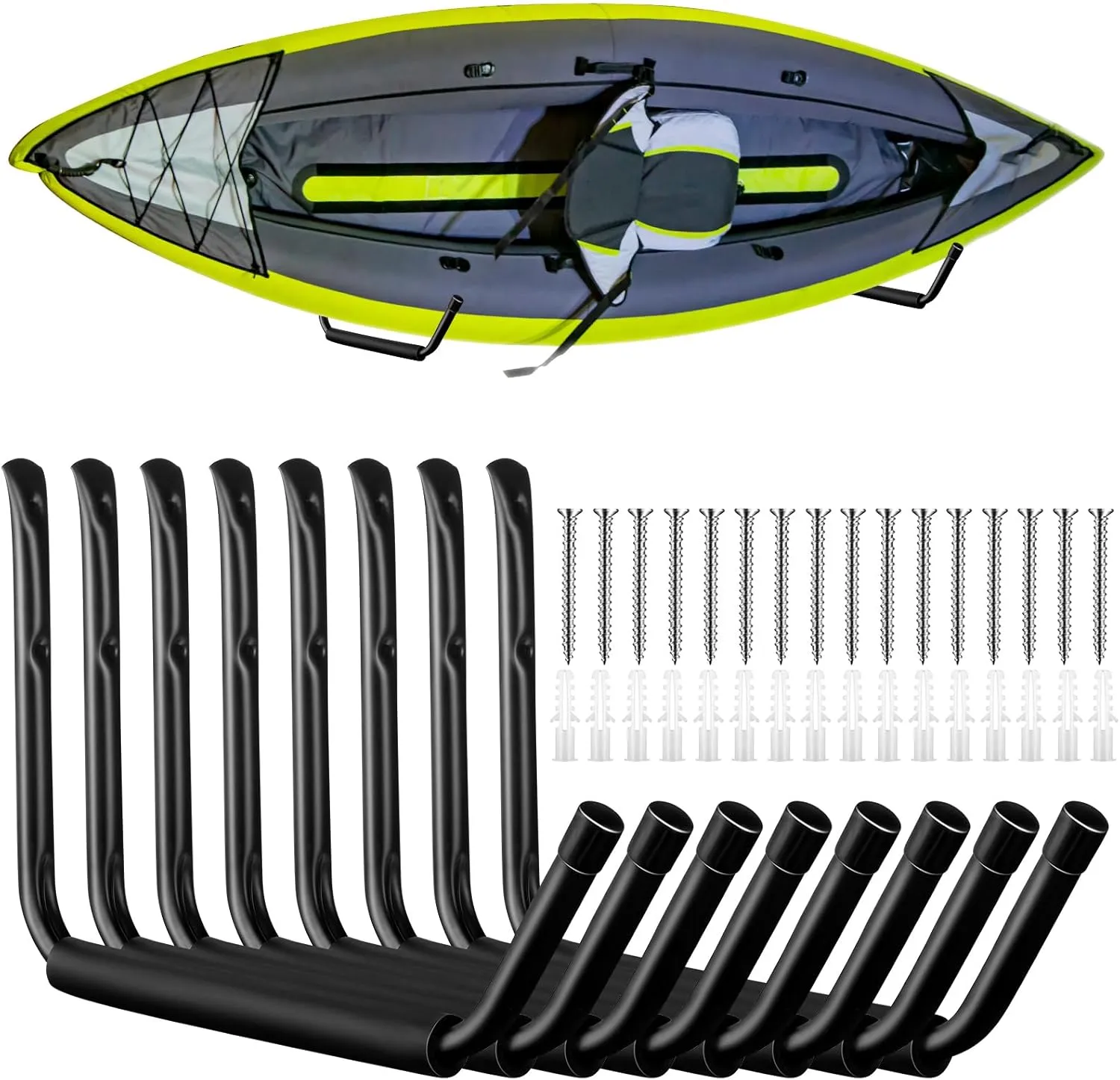 JaGely Wall Mount Kayak Storage Rack 15Inch Garage Storage Heavy Duty Hooks Canoe Hanger Hooks Jumbo Arm Kayak Rack for Paddle Board, Ladder, Bicycle, Folding Chairs, Surfboard, Snowboard