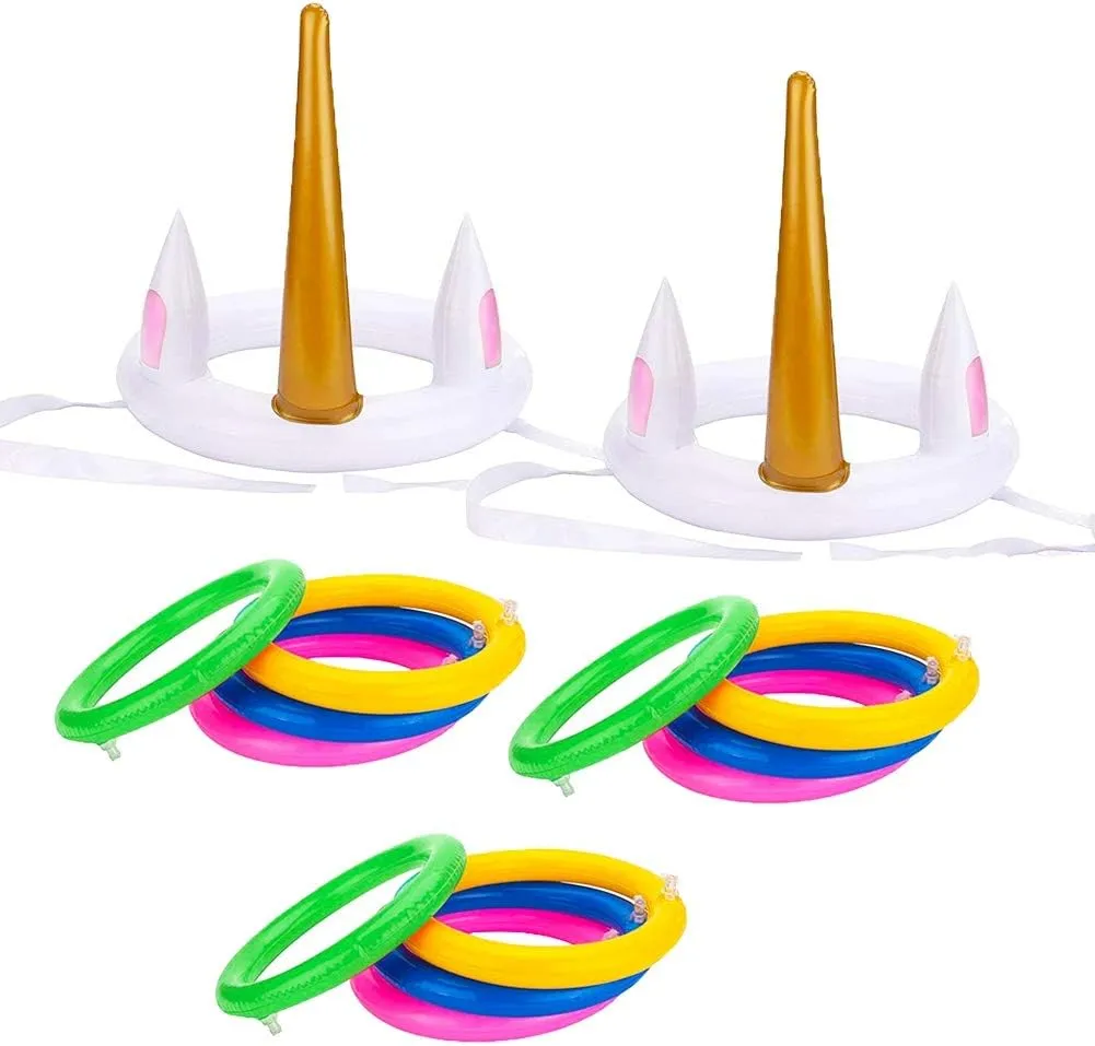 Joliyoou Unicorn Party Games, Inflatable Ring Toss Game Set Include 2 Pieces Unicorn and 12 Pieces Toss Rings, Party Game Favors 2 Pack