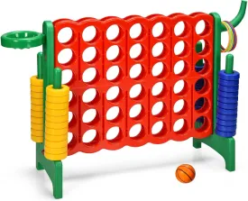 KOTEK Giant 4-in-a-Row Family Game w/Quick-Release Sliders, 42 Rings, Ring Toss & Basketball Hoop, Connect Yard Game for Kids & Adults (Without Carrying Bag, Green)