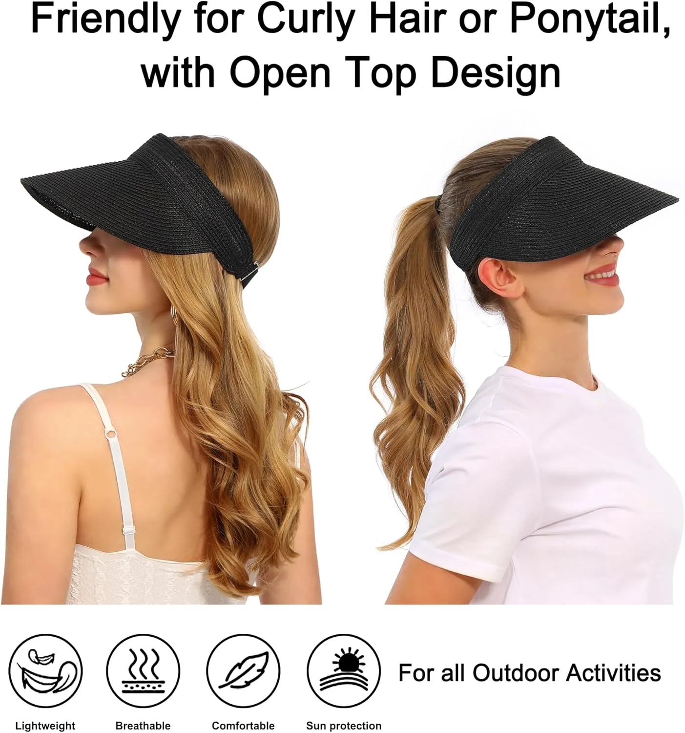 LA CARRIE Wide Brim Straw Visor for Women Sun Hat UV Protection Packable Beach Cap for Summer UPF 50 