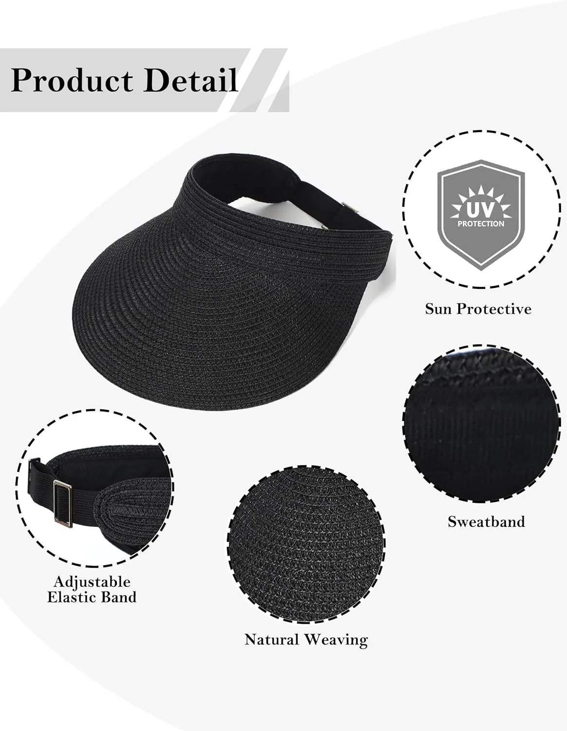 LA CARRIE Wide Brim Straw Visor for Women Sun Hat UV Protection Packable Beach Cap for Summer UPF 50 
