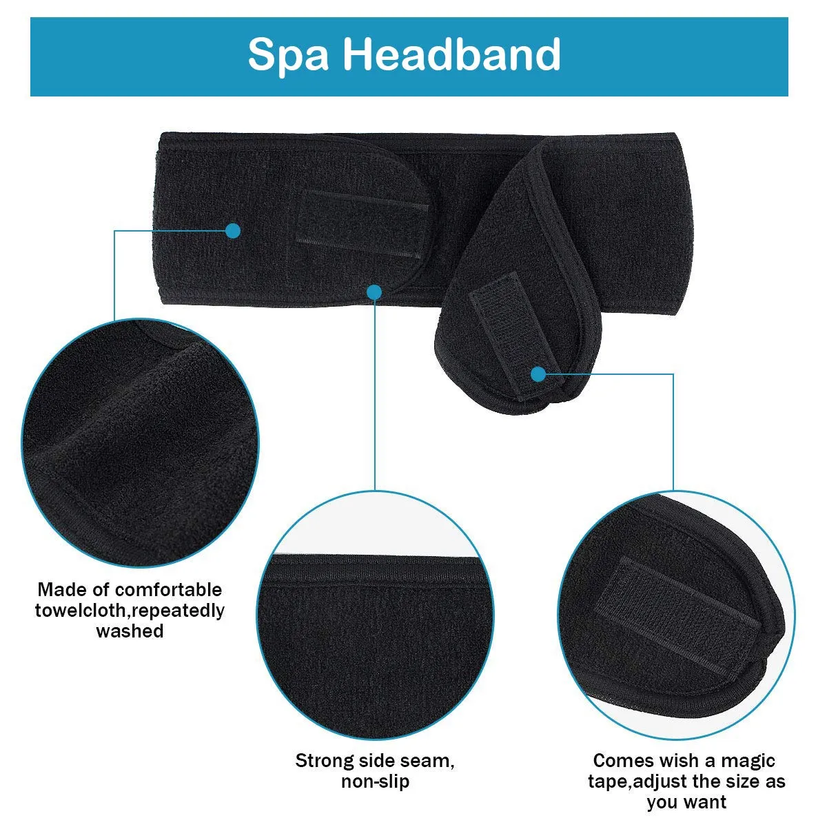 LADES Spa Facial Headband for Women | Adjustable Velcro, Soft Terry Cloth, Washable, Comfortable, Perfect for Makeup, Facials & Sleeping
