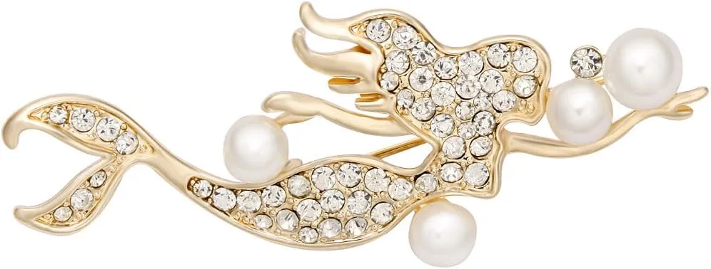 Mermaid Spakle Pearl Crystal Brooches Pins Clothes Accessories
