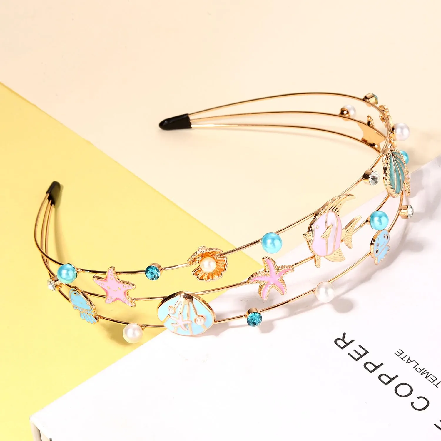 mokkia Seashell Headband for Women Summer Beach Hair Accessories Sea Shell Starfish Headband Jeweled Rhinestone Headband Ocean Headband Summer Outfits Vacation Holiday Gifts (Seashell A)