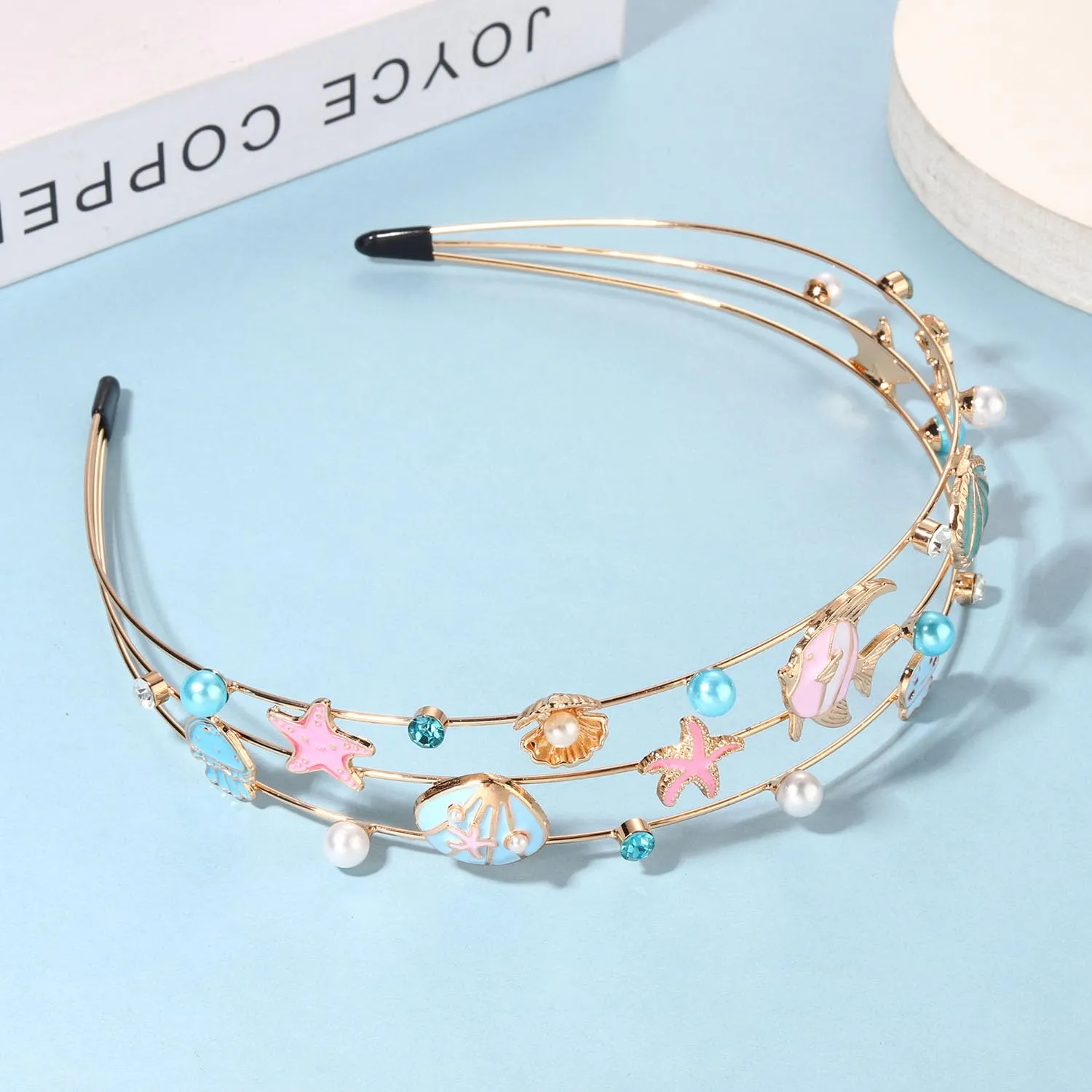 mokkia Seashell Headband for Women Summer Beach Hair Accessories Sea Shell Starfish Headband Jeweled Rhinestone Headband Ocean Headband Summer Outfits Vacation Holiday Gifts (Seashell A)