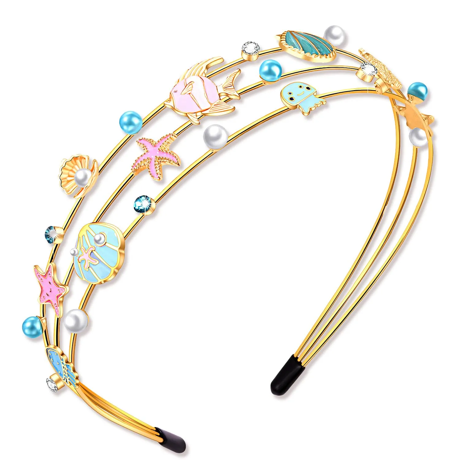 mokkia Seashell Headband for Women Summer Beach Hair Accessories Sea Shell Starfish Headband Jeweled Rhinestone Headband Ocean Headband Summer Outfits Vacation Holiday Gifts (Seashell A)