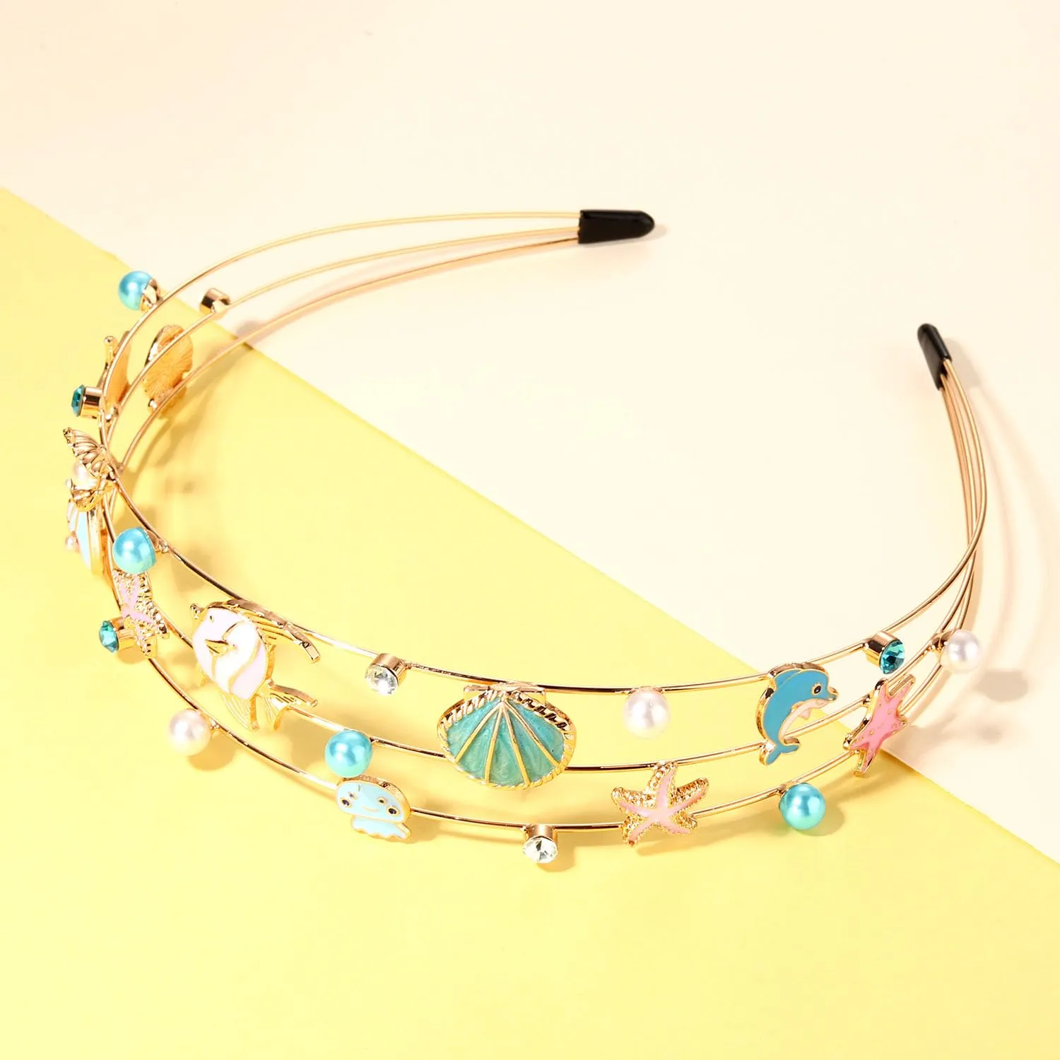 mokkia Seashell Headband for Women Summer Beach Hair Accessories Sea Shell Starfish Headband Jeweled Rhinestone Headband Ocean Headband Summer Outfits Vacation Holiday Gifts (Seashell A)